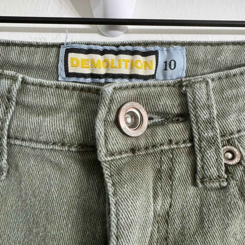 Demolition Green Moto Biker Jeans Size 10 - Picture 2 of 6